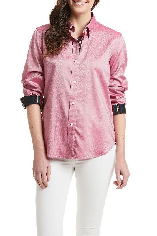 Ladies Button Down Shirt Red Oxford with Black Stewart Trim Dapper Women's Bow - adorned