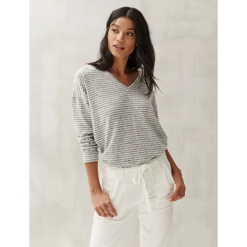 Stripe Cloud Jersey V-Neck Top Practical Women's Quick - dry