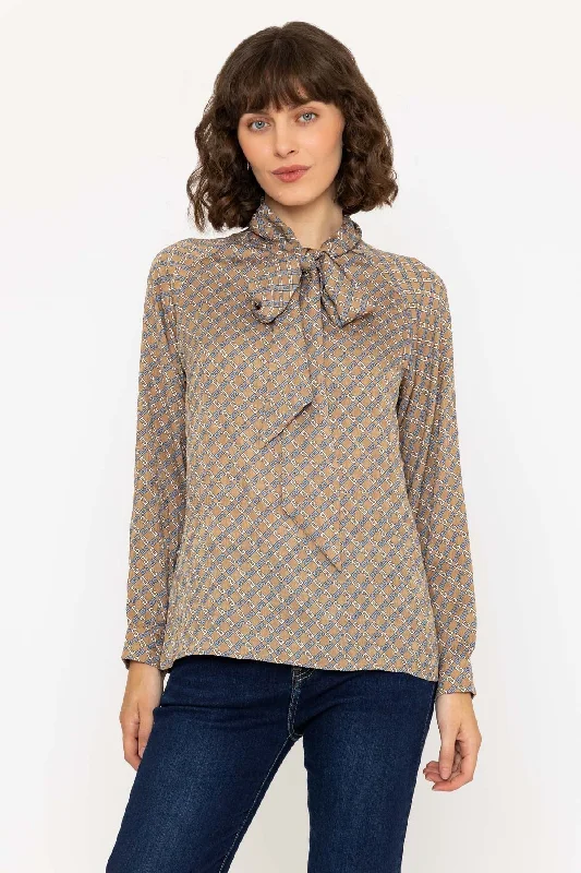Long Sleeve Beige Chain Heritage Blouse Trendy Women's Oversized