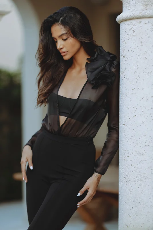 GALIA ORGANZA WRAP BODYSUIT - BLACK Earthy Women's 
