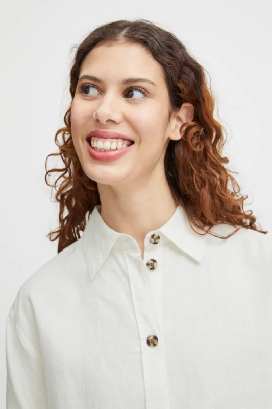 White Linen Mix Shirt Bold Women's Animal Print