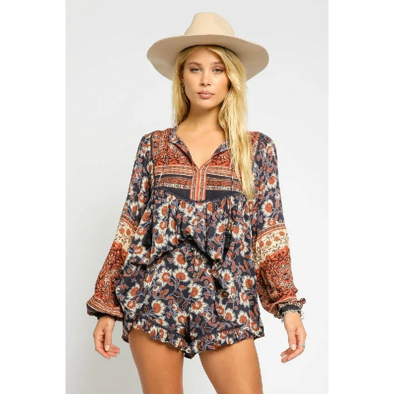 American Blues Floral Peasant Blouse Tough Women's Military - inspired