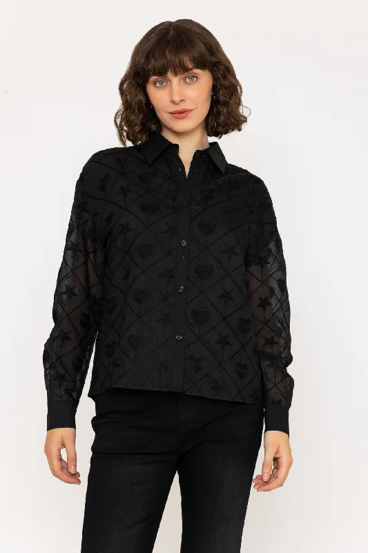 Jacquard Long Sleeve Blouse in Black Confident Women's Power