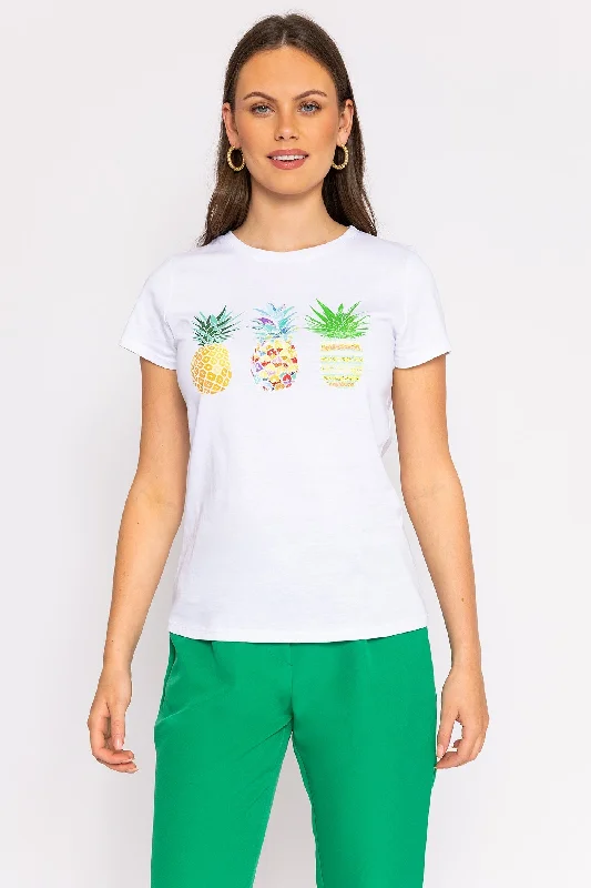 Pineapple Printed T-Shirt in White Classic Women's Tweed
