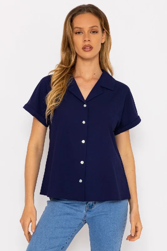 Navy Camp Collar Shirt Sustainable Organic