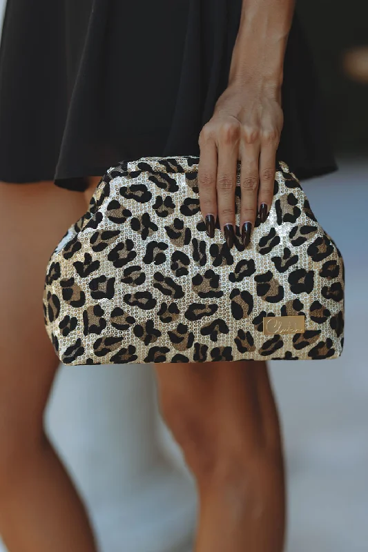 DIVA CLUTCH - GOLD SEQUIN LEOPARD Australian Beach