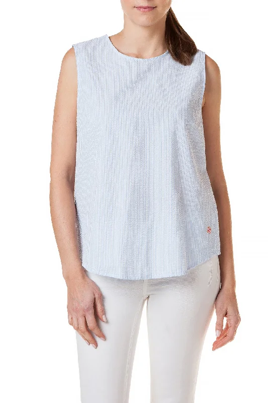 Sleeveless Top Blue Seersucker Gym