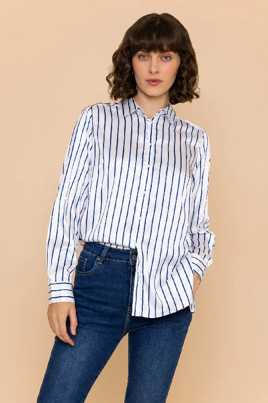 Blue Silky Stripe Shirt Refined Women's Hand - crafted