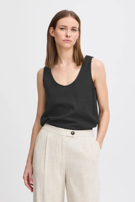 Black Linen Vest Top Relaxed Women's Beachy