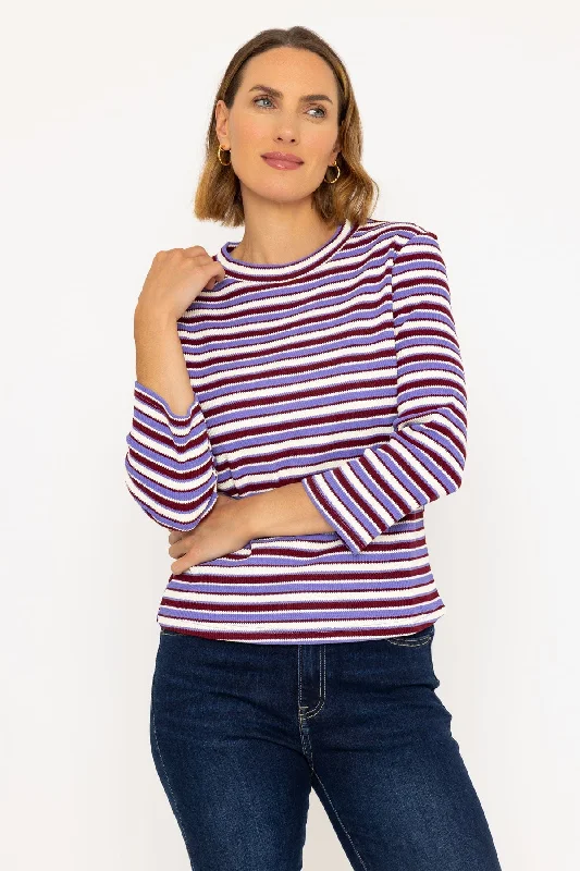 Long Sleeve Textured Stripe Top in Purple Bold Women's Animal Print