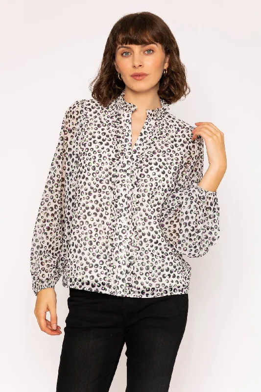 Multicolour Long Sleeve Chiffon V-Neck Blouse Unique Women's Upcycled