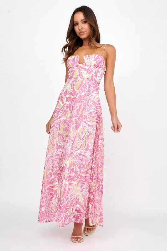 Kindred Love Gathered Bust Maxi Dress Pink Monochromatic Office Style