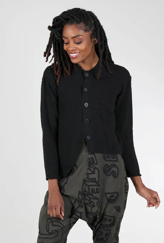 Chunky Asym Cocoon Cardie, Black Minimalist Women's Casual