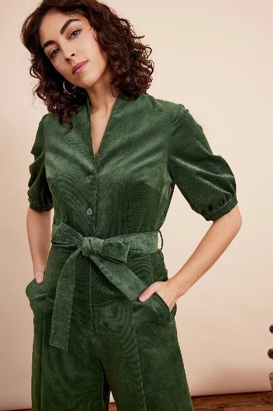 Stella Needlecord Forest Green Jumpsuit Luxurious Women's High -  end