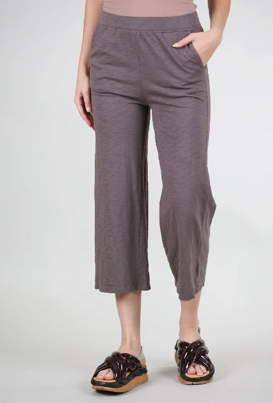 Wide Leg Crop Pants, Dark Pewter Artistic Women's Hand - painted