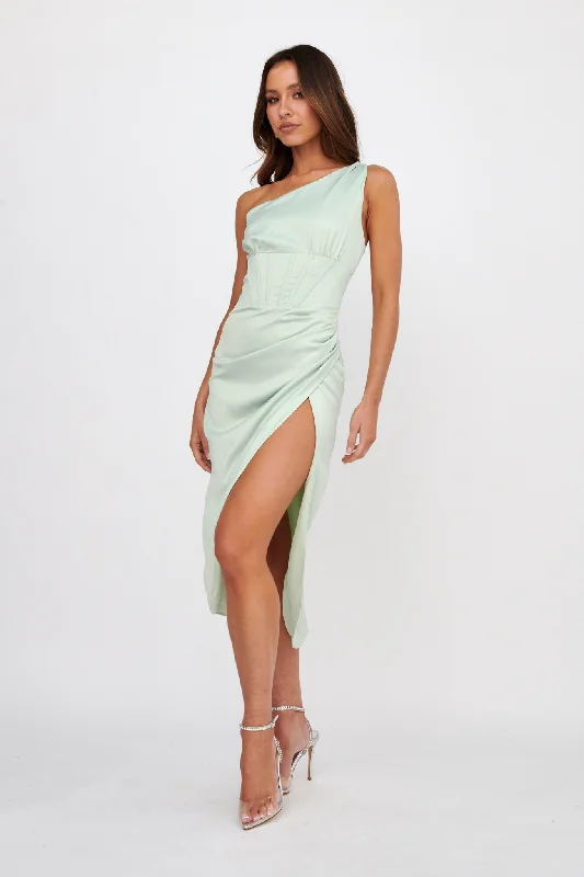 Ryhana One-Shoulder Split Midi Dress Mint Scandinavian