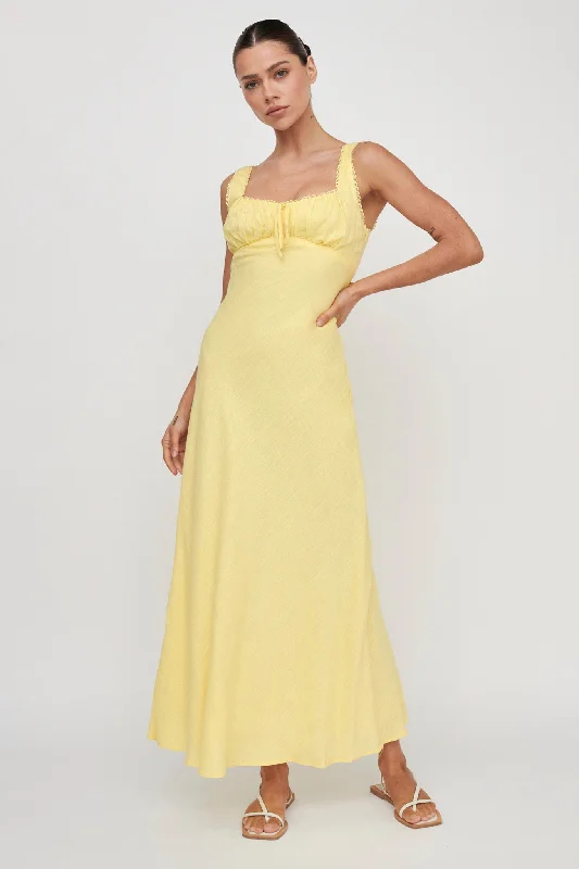 Carlee Gathered Bust Maxi Dress Yellow Earthy Women's Hemp - based