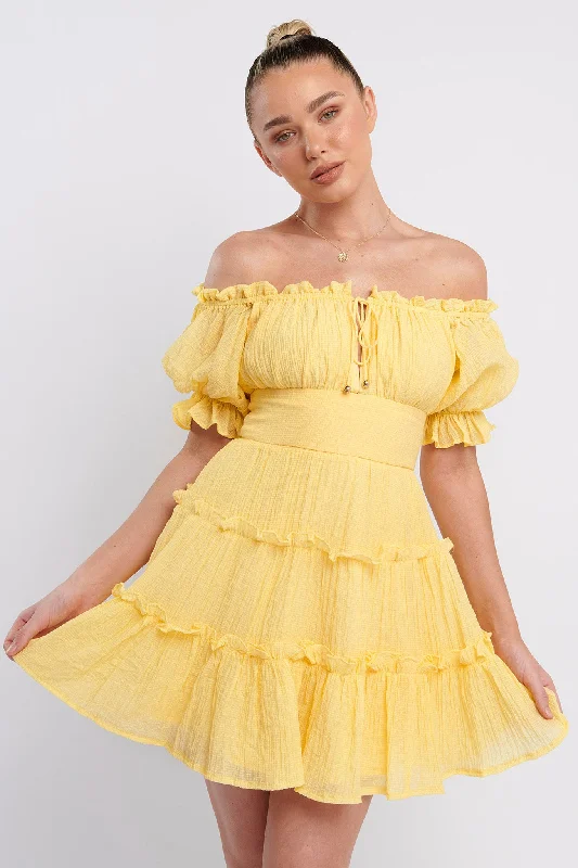 Everley Puff Sleeve Mini Dress Lemon Elegant Women's Formal 