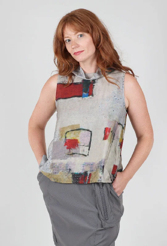 Print Cowl Tank, Tan/Red Preppy Women's College
