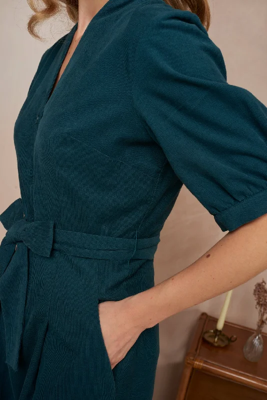 Stella Needlecord Deep Teal Jumpsuit Monochromatic Office Style
