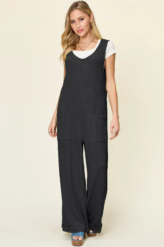 Double Take Full Size Texture Sleeveless Wide Leg Jumpsuit Earthy Women's Hemp - based