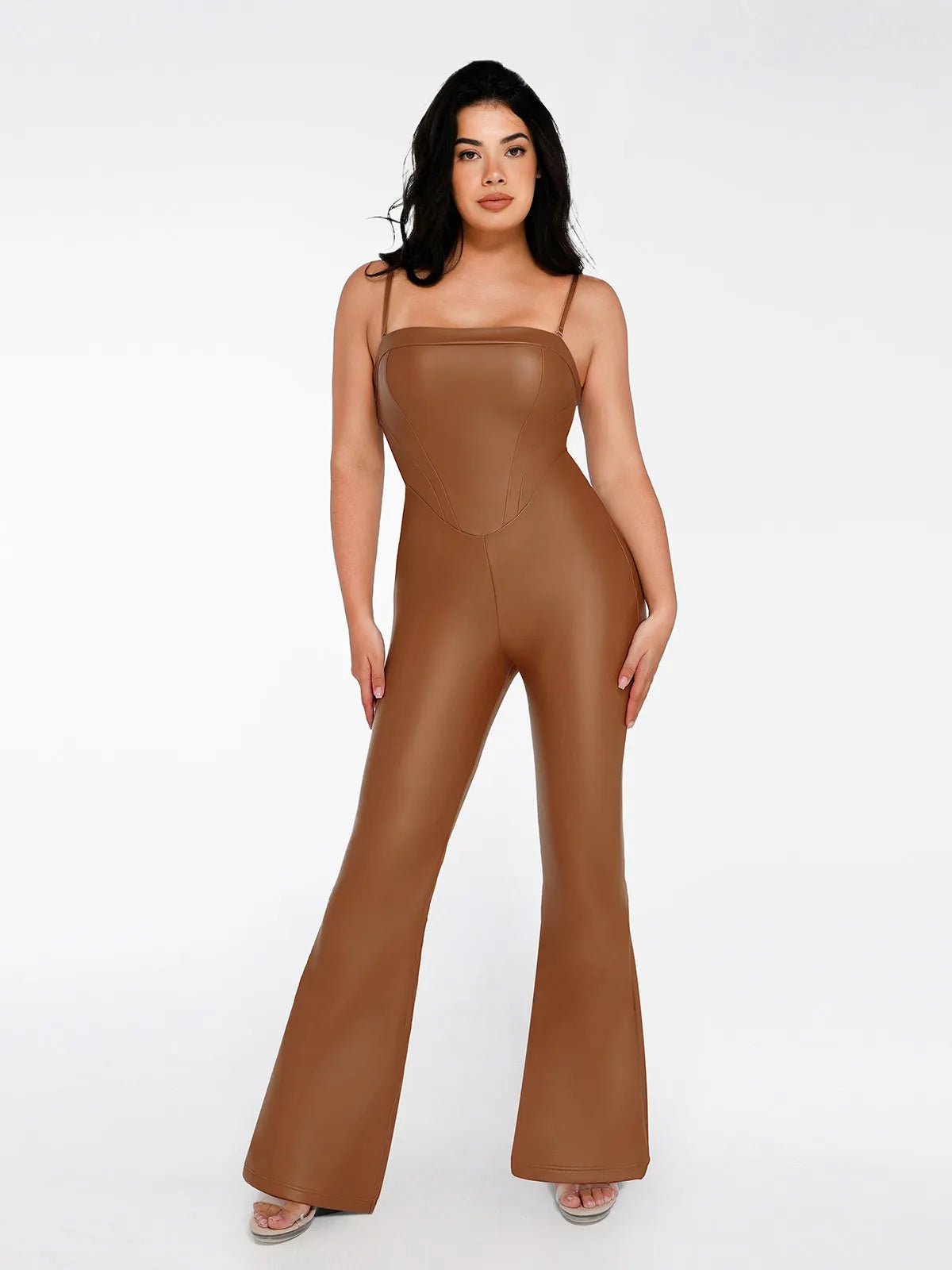 Shapewear Faux Leather Corset Bodice Slimming Jumpsuit Luxurious Women's High -  end