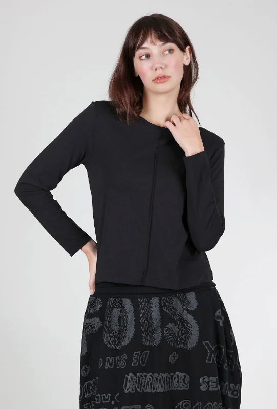 Front-Seam Long-Sleeve Tee, Black Sleek Women's 