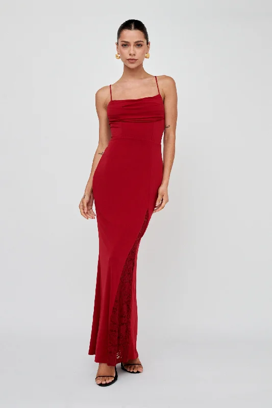 Well Versed Lace Split Maxi Dress Wine Adventure