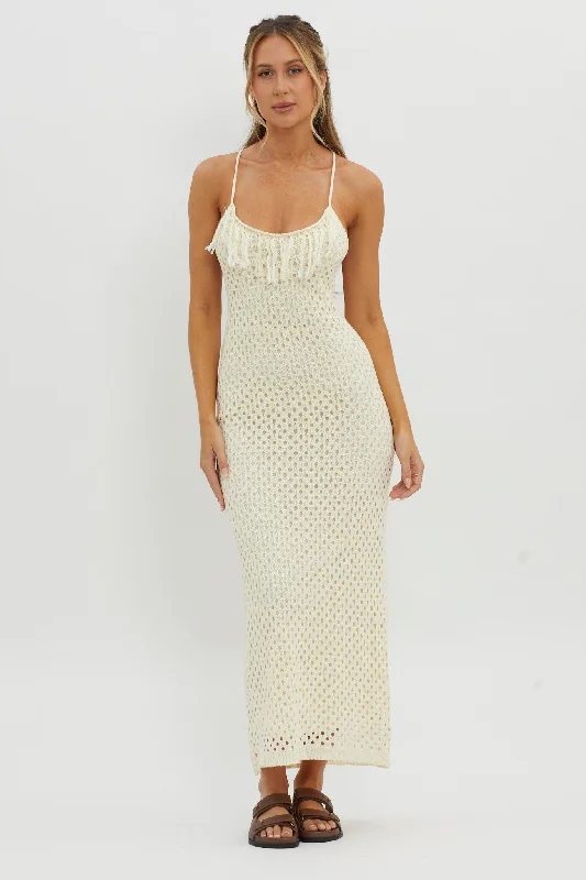 Kesha Open Back Crochet Maxi Dress Cream Athletic Women's High - 