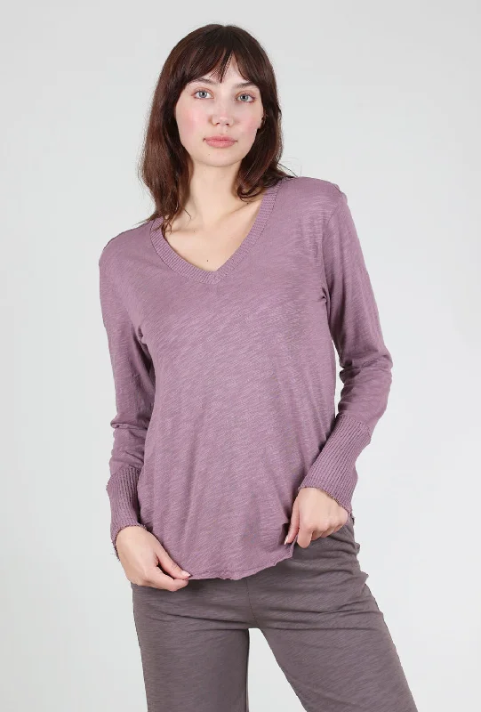 L/S Waffle Mix Vee Tee, Dusty Plum Dapper Women's 1920S