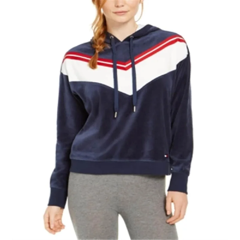 Tommy Hilfiger Women's Sport Velour Chevron Pullover Hoodie Blue Size XX-Large - XXL Relaxed Women's Tommy Hilfiger Women's Sport Velour Chevron Pullover Hoodie Blue Size XX-Large - XXL Relaxed Women's