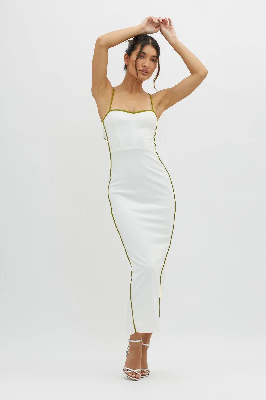 Future Awaits Lace-Up Back Midi Dress White Artistic Women's Avant - 
