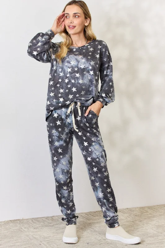 BiBi Star pattern Long Sleeve Top and Drawstring Pants Set garde