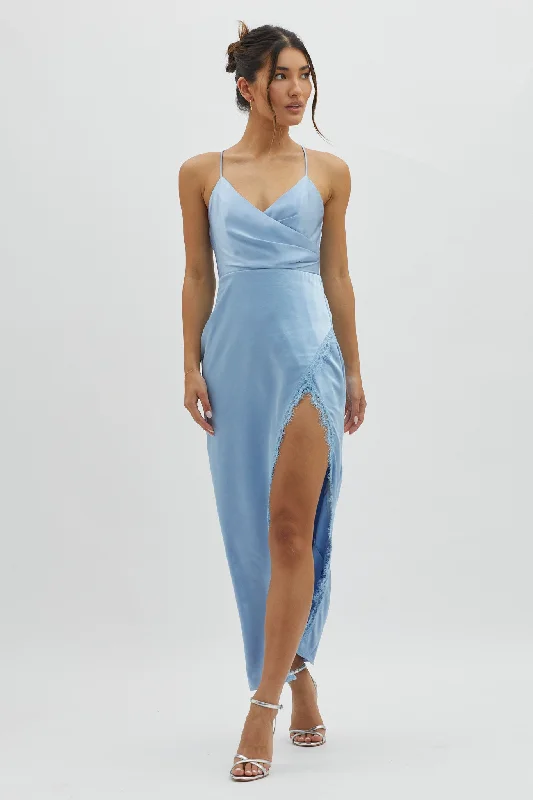 Winter Moon Lace Trim Midi Dress Blue Hip Women's Urban