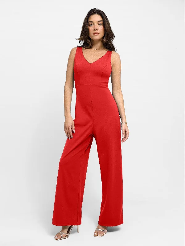 Shapewear Slimming Wide-Leg Jumpsuit Sleek Women's Metallic