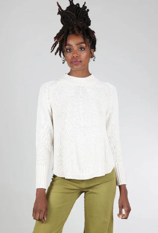 Chunky Cotton Mockneck Sweater, White Hip Women's Retro