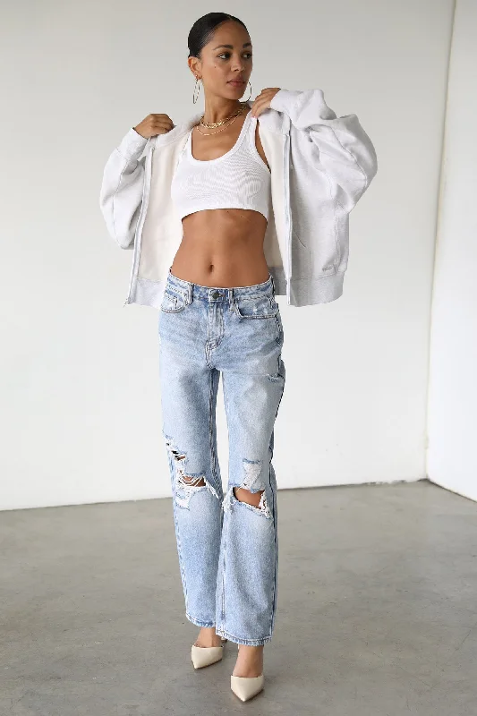 DOGMA High Rise Straight Leg Denim Jeans Distressed Light Wash Feminine Women's Style 