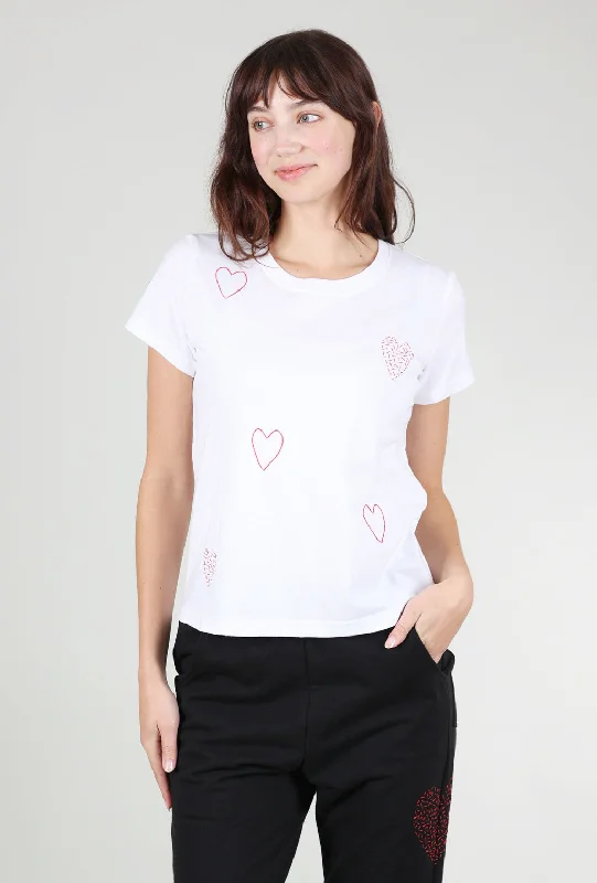 Hearts Embroidered S/S Tee, White British Gentlewoman Style