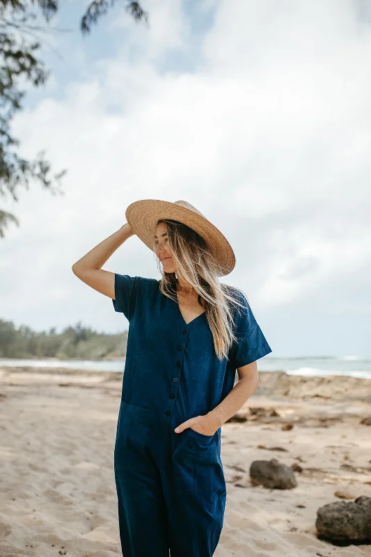 Short Sleeve Light Indigo Jumpsuit (XS-XL) Bohemian Women's Free