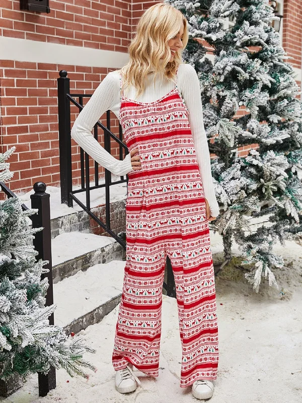 Christmas Color Contrast Wide-Legged Jumpsuit Refined Women's Classic 