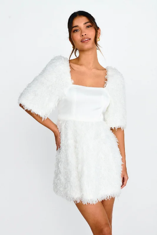 Snowflake Fuzzy Mini Dress Off White Vintage Women's 1970S 