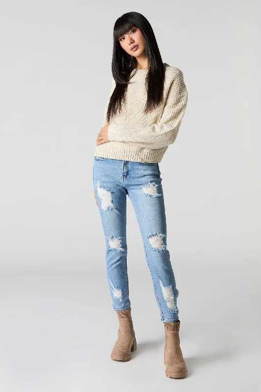 Distressed Capri Skinny Jean Casual Women's Japanese 