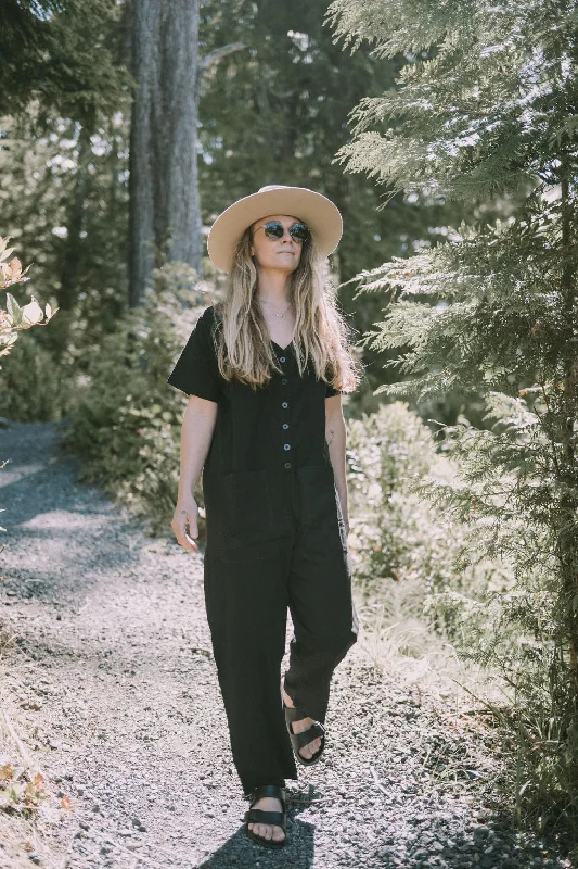Short Sleeve Light Black Jumpsuit (XS-XL) Women
