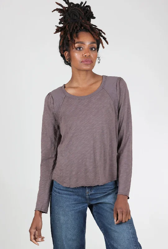 Shirred Shoulder Tee, Dark Pewter Modern Women's 