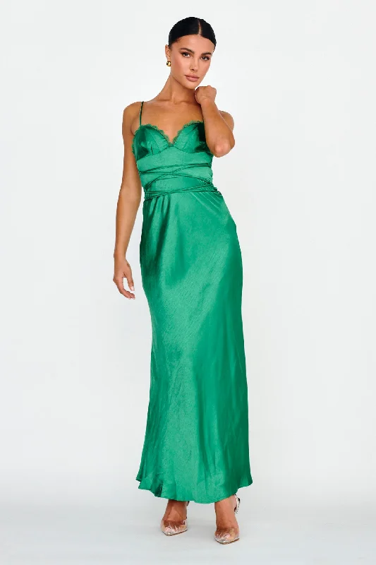 Silver Lining String Tie Waist Dress Forest Green Laid - back Women's Vibe
