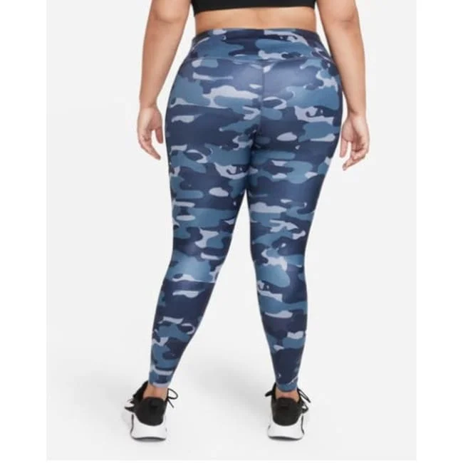 Nike Women's Dri Fit Mid Rise Camo Print Leggings Blue Size 2X Australian Beach