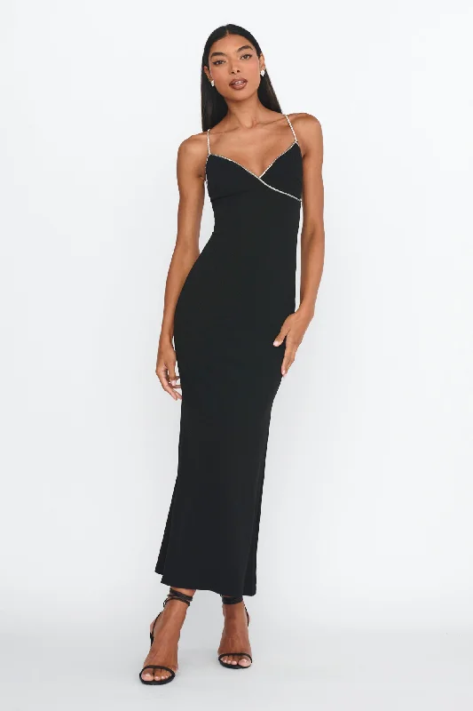 Harleigh Diamante Strap Tied Back Dress Black Sleek Women's Metallic