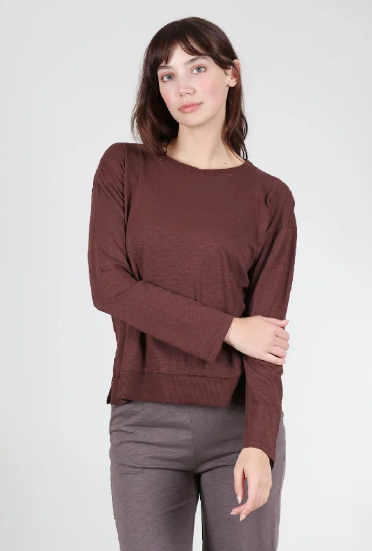 L/S Crewneck Boxy Top, Chateau Brown Refined Women's Hand - crafted