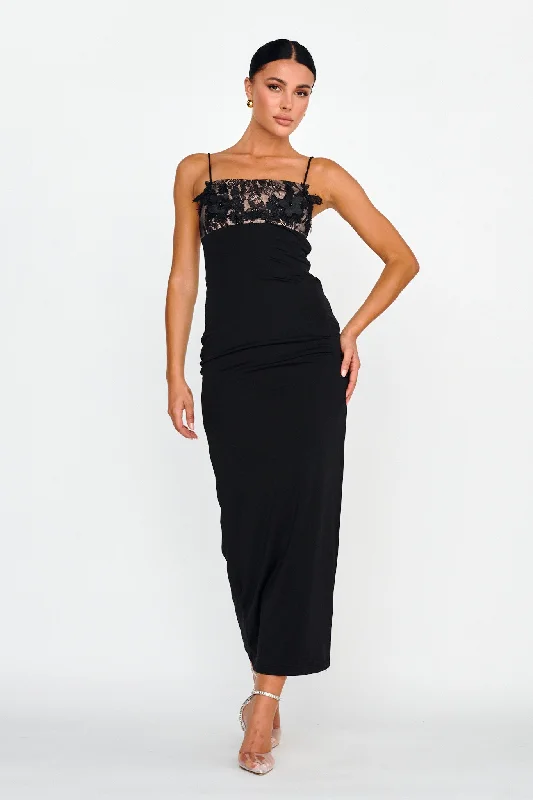 Misha Embellished Bust Midi Dress Black Sleek Women's Metallic
