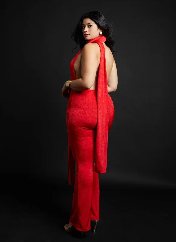 Ivanna Slinky Wrap Neck Bell Bottom Jumpsuit Sophisticated Women's 